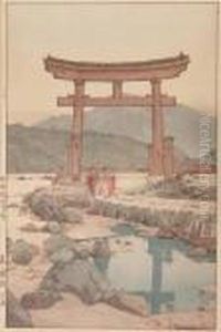 Benten Shrine In Nezumigaseki, 
Color Woodcut, 1939, Pencil Signed In Roman Script Hiroshi Yoshida , 
Jizuri Seal. - Oban: 41 X 27 Cm by Hiroshi Yoshida