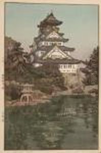 Osaka Castle, Color Woodcut, 
1935, Pencil Signed In Roman Script Hiroshi Yoshida , Jizuri Seal. - 
Oban: 41 X 27.2 Cm by Hiroshi Yoshida