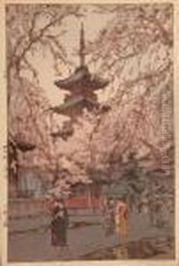 A Glimpse Of Ueno Park, Color 
Woodcut, 1937, Pencil Signed In Roman Script Hiroshi Yoshida , Jizuri 
Seal. - Oban: 40 X 27 Cm by Hiroshi Yoshida
