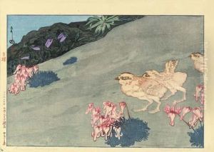 Raicho To Komagusa (snow Grouse And Dicentra) by Hiroshi Yoshida