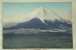 Grand Oban Yoko-e (41 X 27,4 
Cm), Fuji Ju Kei, Dix Vues Du Fuji, L'aube Sur Le Fuji, Vue Du Village 
De Yoshida. by Hiroshi Yoshida