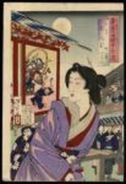 Otomi Of Nakanocho Under A Full Moon In Yoshiwara - view 1