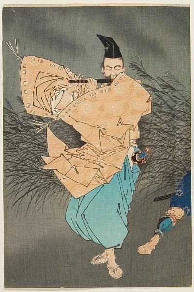 Fujiwara No Yasumasa Playing Flute By Moonlight - view 1