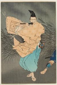 Fujiwara No Yasumasa Playing Flute By Moonlight by Tsukioka Yoshitoshi