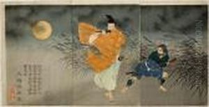 Fujiwara No Yasumasa Playing The Flute By Moonlight by Tsukioka Yoshitoshi