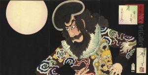 A Triptych From The Series 
'snow, Moon And Flowers', Showing Ichikawa Danjuro Ix As The Nagasaki 
Pirate Kezori Kuemon, Published By Akiyama Buemon In 1890, Very Good 
Impression, Colour And Good Condition, Left Sheet Slightly Soiled, 
Margins Trimme