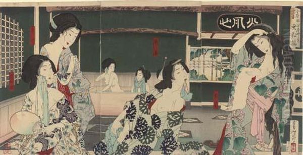 Zensei Shiki Natsu Nezu Hanayashiki Daishoro (summer: Women Bathing At The Daishoro) - view 1
