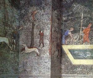 Scenes of Country Life - "Fishing in a Fish Pond" - detail of left side 1343 by Italian Unknown Master