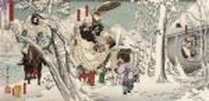 Gentoku Visiting Komei In The Snow by Tsukioka Yoshitoshi