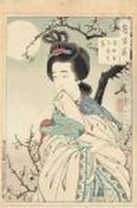 Getsumei Rinka Bijin Majiru (in The Moonlight Under Thetrees A Beautiful Woman Comes) by Tsukioka Yoshitoshi