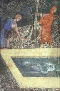 Scenes of Country Life - "Fishing in a Fish Pond" - detail- far left 1343 by Italian Unknown Master