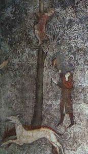 Scenes of Country Life - "Fishing in a Fish Pond" - detail- mid left 1343 by Italian Unknown Master