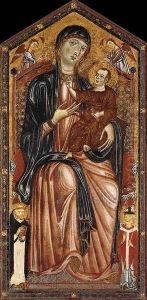 Virgin and Child Enthroned with St Dominic, St Martin and Two Angels by Italian Unknown Master