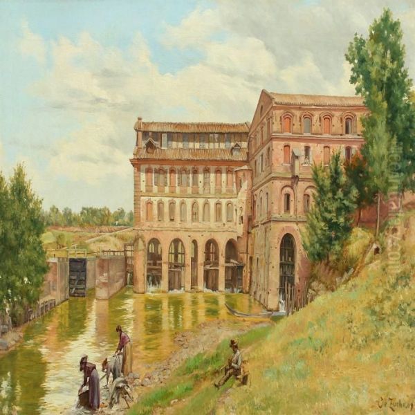 Women Washing Clothes By A Larger Riverhouse - view 1