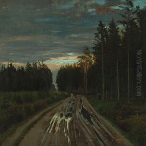 Man With Cow In Forest Near Silkeborg by Christian Zacho