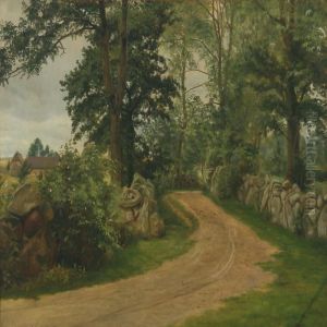Summer Landscapewith Road Running Along Stone Fences by Christian Zacho