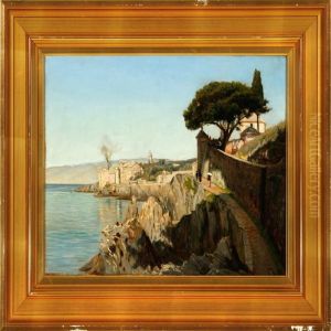 View Of A Southern Coast With People Strolling On A Path by Christian Zacho