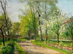 Spring Day In Frederiksberg Garden With Blooming Trees. Signed Cz 10 by Christian Zacho