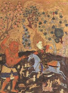 Rider Fighting a Daeva (page from Falnama -The Book of Omens) 1550 Rider Fighting a Daeva (page from Falnama -The Book of Omens) 1550
