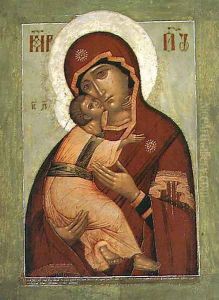 The Vladimir Madonna of Humility, Russian icon by Simon Ushakov