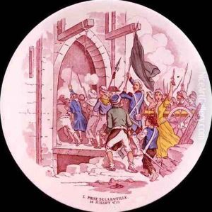 Plate depicting the Capture of the Bastille, 14th July 1789, Sarreguemines, 1889 by Paul Utzschneider