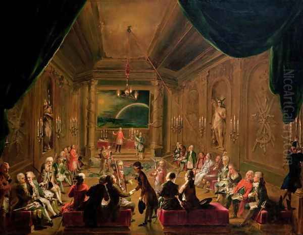 Initiation ceremony in a Viennese Masonic Lodge during the reign of Joseph II, with Mozart seated on the extreme left, 1784 - view 1
