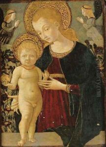 The Madonna and Child before a parapet with two adoring Angels, a hortus conclusus beyond