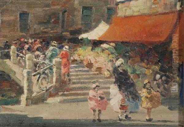 "la Passeggiata" Olio Su Masonite Firmato In Basso A Sinistra. In Cornice - view 1