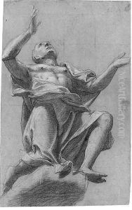 A draped figure seen di sotto in su