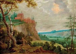 The Penitent Saint Francis in a landscape by Lucas Van Uden