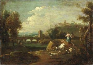 Paesaggio Con Contadina E Animali by Giuseppe Zais