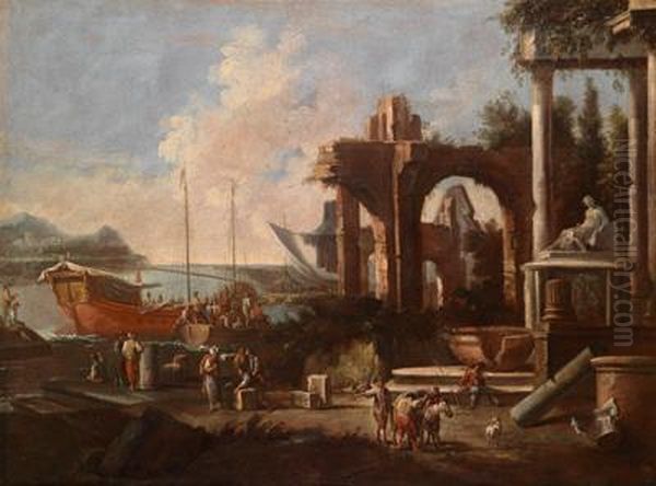 Sudlicherseehafen Mit Ruinen Und Handlern Beim Entladen Eines Schiffes - view 1