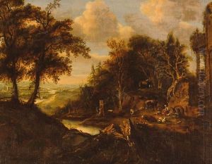 Paesaggio Fluviale Con Figure, Armenti E Rovine by Giuseppe Zais