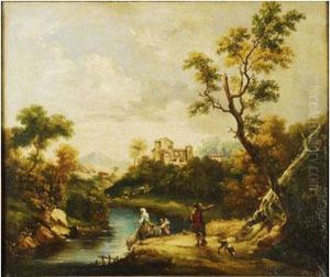 Par De Paisajes Fluviales Con Figuras by Giuseppe Zais