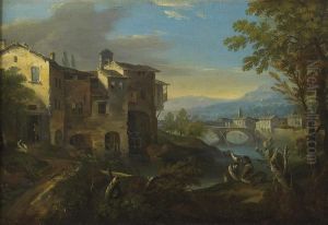 A Wooded River Landscape With Anglers By A Mill