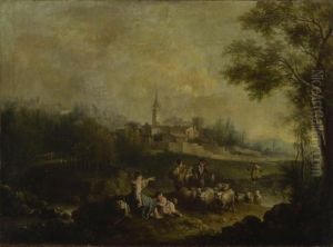 Dorflandschaft Mit Hirten Und Schafen by Giuseppe Zais