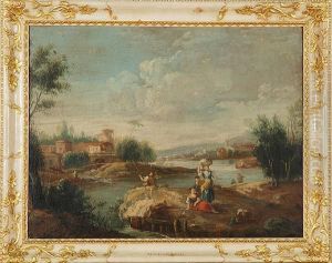 Paesaggio Con Fiume E Lavandaie