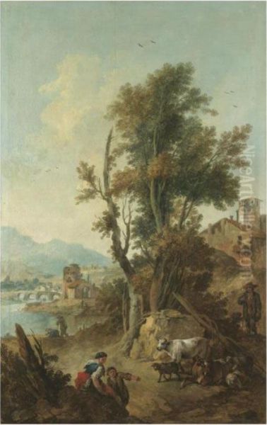 An Italianate River Landscape With Figures Resting In Theforeground - view 1