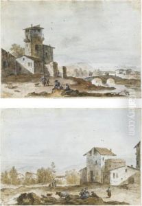 Paesaggio Rurale Con Contadini E Animali; E Paesaggio Fluviale Con Viandanti by Giuseppe Zais