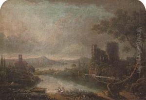 An Italianate Wooded River
Landscape With Figures In The Foreground, A Ruined Castle Beyond by Giuseppe Zais