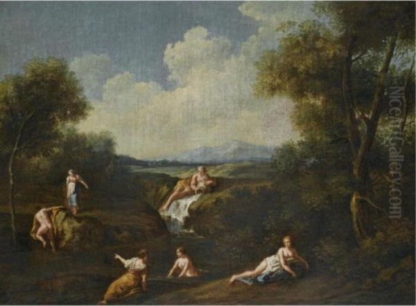 A River Landscape With Nymphs Bathing Before A River God - view 1