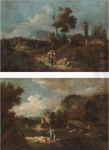 Paesaggio Con Contadine Lungo
Una Strada Di Campagna; Paesaggio Con Contadini Presso Un Fiume by Giuseppe Zais