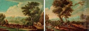 An Extensive Landscape With Herdsmen On The Banks Of A Stream by Giuseppe Zais