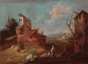 Paesaggio Con Case E Viandanti by Giuseppe Zais