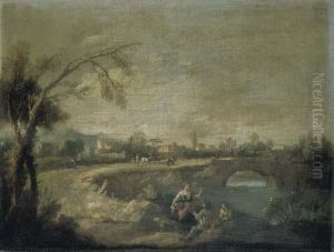Paesaggio Fluviale Con Lavandaia Ed Altre Figure Presso Un Ponte Dipietra thumbnail