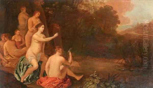 Nymphs bathing in a landscape - view 1