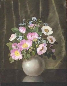 Summer flowers in a grey vase on polished table Summer flowers in a grey vase on polished table