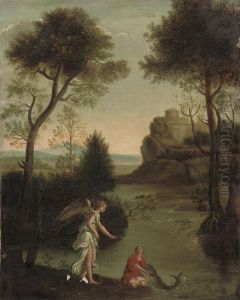 An Italianate Landscape With Tobias And The Angel by Domenico Zampieri (Domenichino)