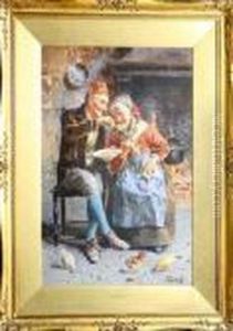 An Elderly Italian Husband And Wife Sharing A Bowl Of Pasta At A Fireside