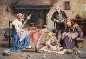 I Buoni Fratellini Olio Su Tela by Eugenio Zampighi